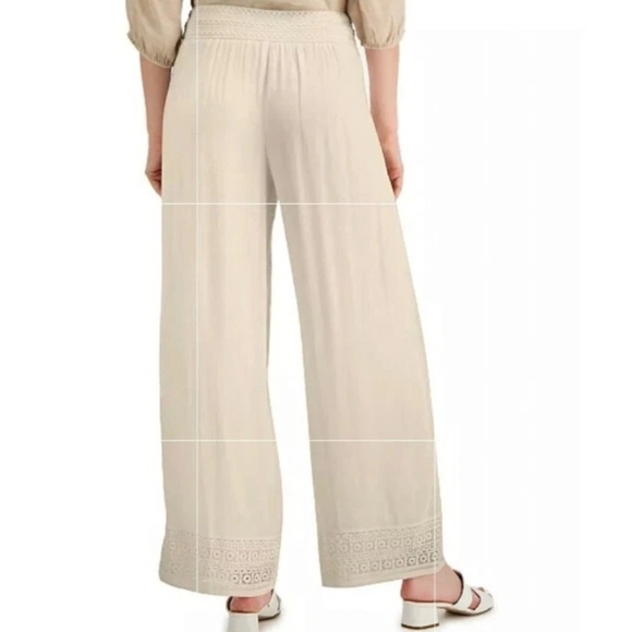 JM Collection Linen Look Wide Leg Pants, Tan, Womens XLP - Picture 2 of 9